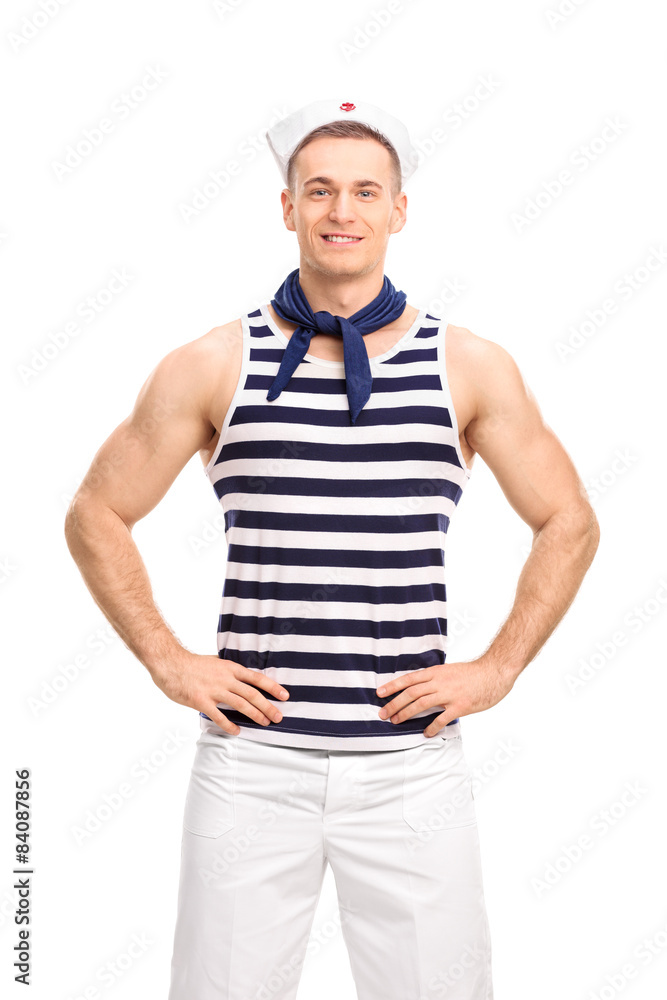 Handsome sailor posing on white background Handsome sailor posing on white background