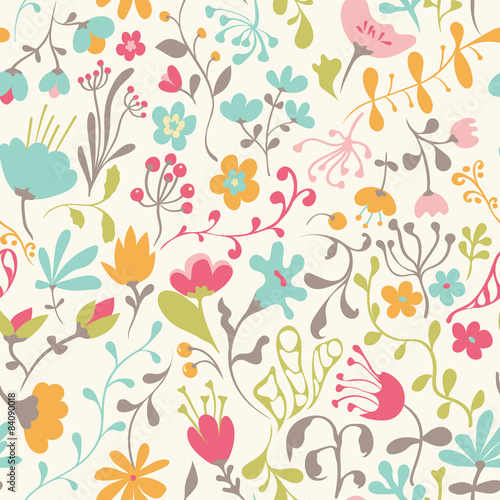 Seamless pattern with hand drawn doodle flowers