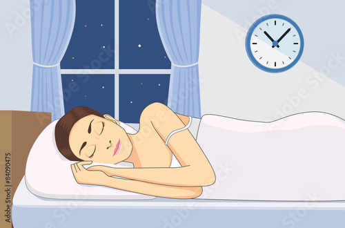 Women sleeping at good time for health in bedroom