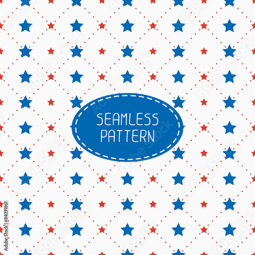Geometric patriotic seamless pattern with red, white, blue stars