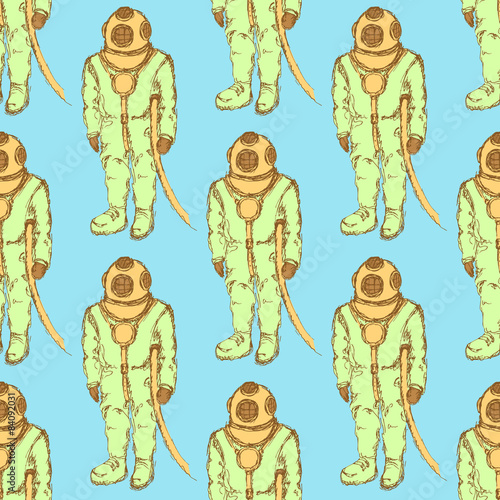Sketch cute vintage diving suit