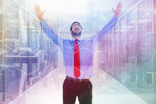 Composite image of happy cheering businessman raising his arms © WavebreakMediaMicro