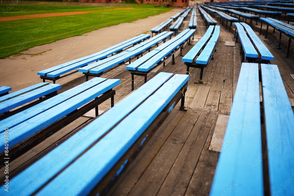 Empty blue color stadium seats Empty blue color stadium seats