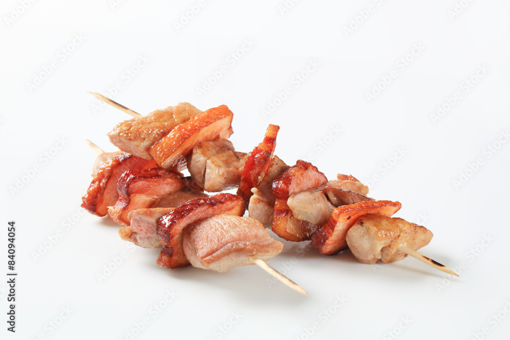 Pork and bacon skewers