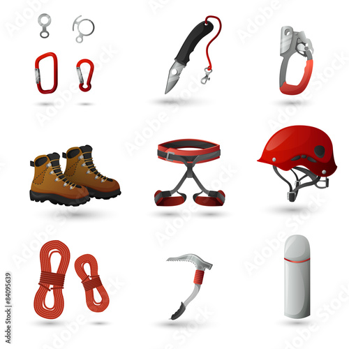 Mountain climbing icons set