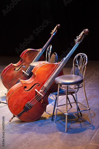 Contrabasses on a scene of a concert hall