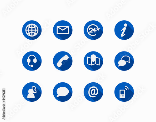 Icons mit langen Schatten: Kommunikation und Kontaktaufnahme