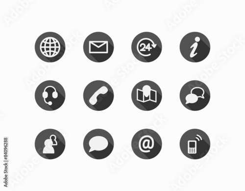 Icons mit langen Schatten: Kommunikation und Kontaktaufnahme
