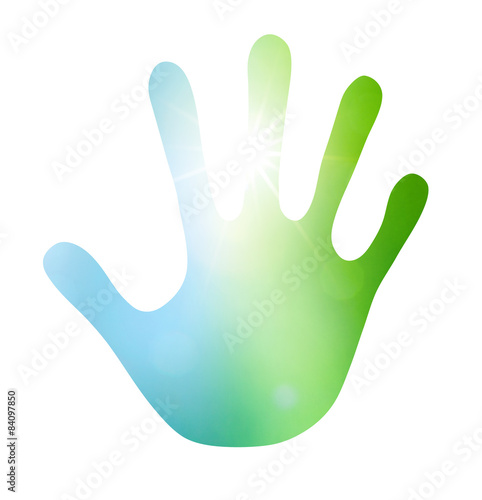 Handabdruck mit Lichtstrahlen