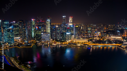 Singapore night city scape Marina bay.