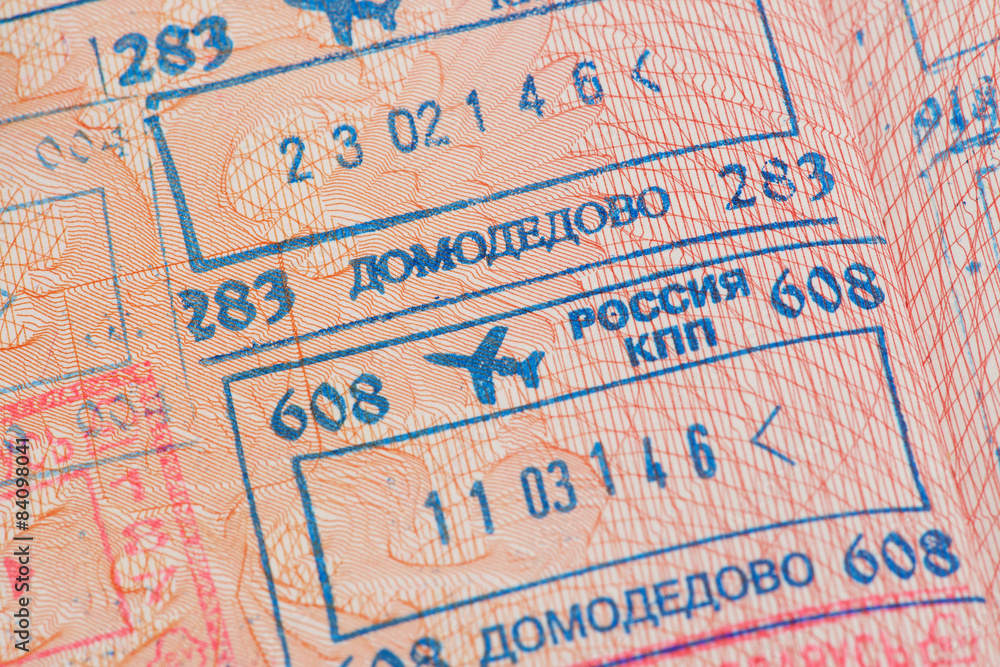 Passport page with the immigration control stamps.