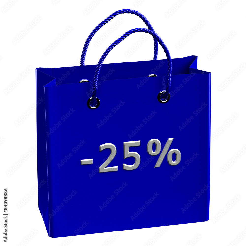 Blue shopping bag with word -25% Blue shopping bag with word -25%