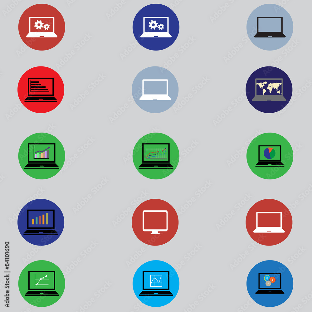 set of icons with computers in flat design set of icons with computers in flat design