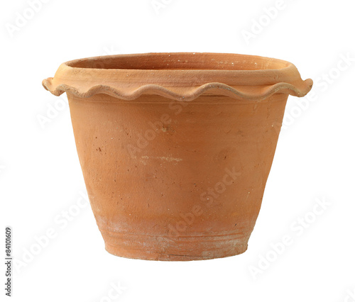 Clay flowerpot isolated on white background