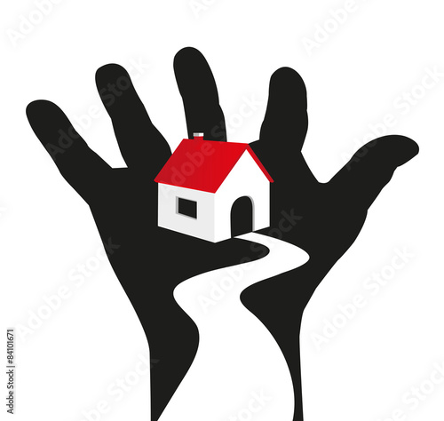 illustrazione simbolica di casa poggiata su una mano