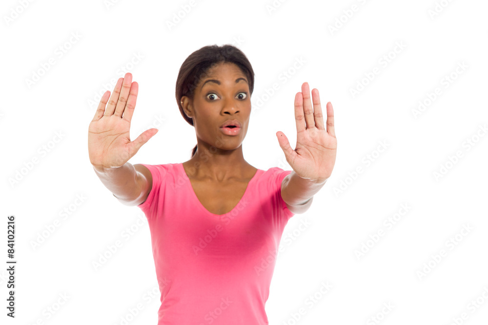 Model isolated stop sign with hand Model isolated stop sign with hand