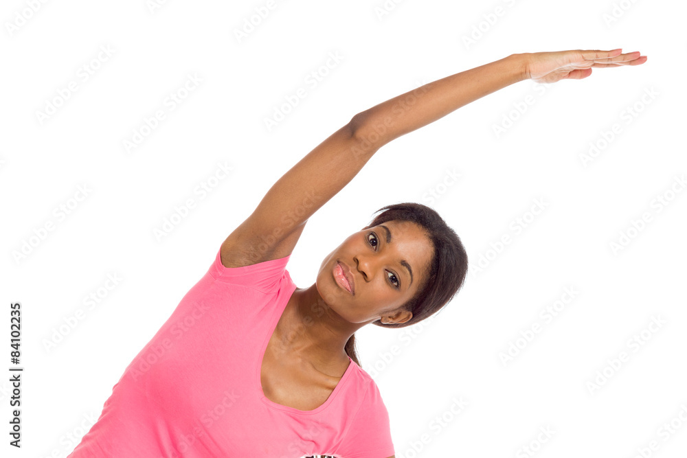 Model stretching isolated on white Model stretching isolated on white