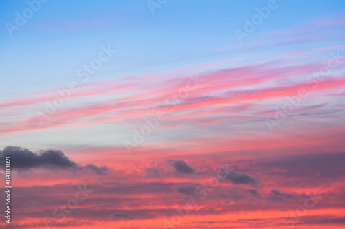 Colorful red and blue sunset sky
