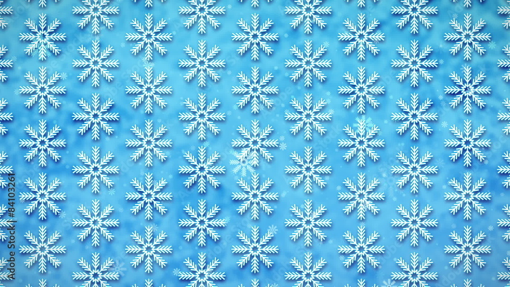 White Snowflakes on a Blue Background in Perpetual Motion White Snowflakes on a Blue Background in Perpetual Motion