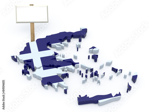 greece 3d map with blank signboard photo