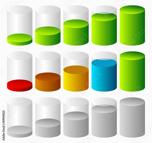 3d Cylinder level, completion, fullness or progress indicators.