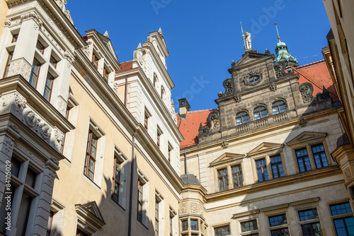 Skyline of buildings in Schloss Street end  Dresden  Saxony  Ger