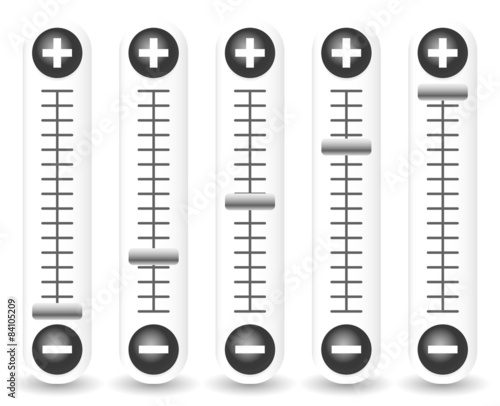 Sliders with plus, minus signs. Adjust, adjustment, calibration