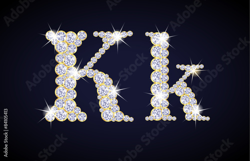 Letter "K" composed from diamonds with golden frame. Complete alphabet set.
