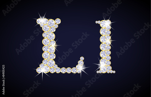 Letter "L" composed from diamonds with golden frame. Complete alphabet set.