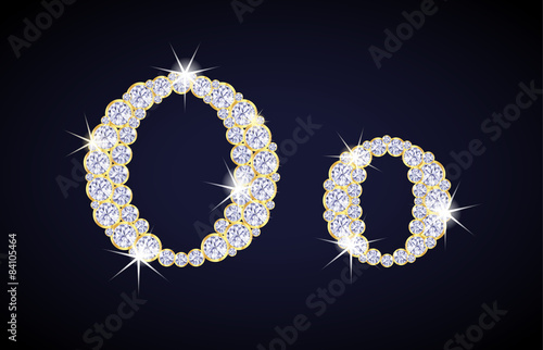 Letter "O" composed from diamonds with golden frame. Complete alphabet set.