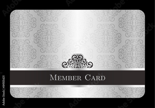 Luxury silver member card with vintage floral pattern