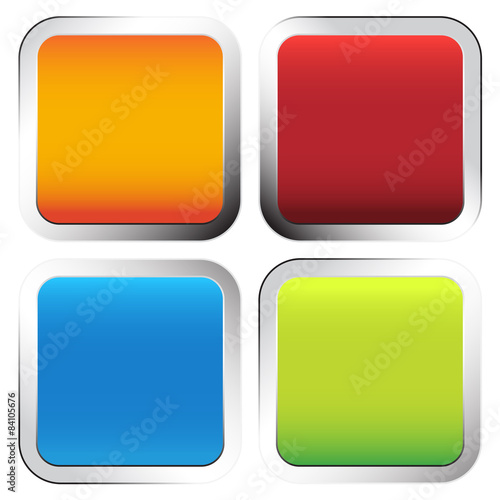 Colorful squares with rounded corners and metallic borders. Blan
