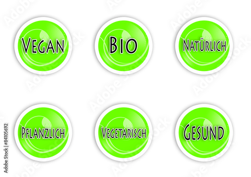Vegan, Bio, Gesund - Buttons