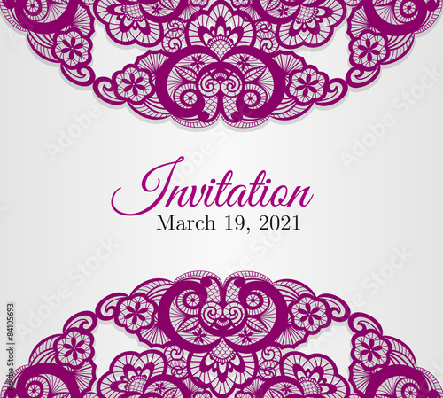Vintage silver wedding invitation cover with lace decoration