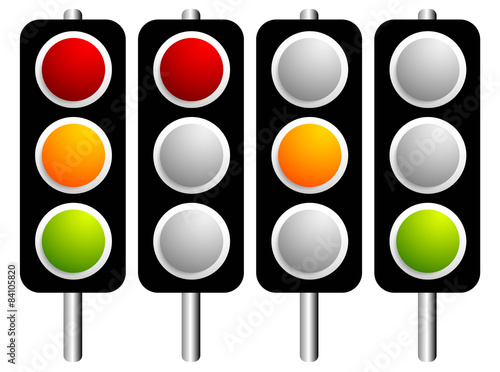 Traffic lamps, lights isolated on white. Control lights. Vector.