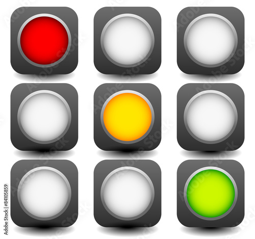 Vector control lights, semaphores or traffic lamps isolated on w