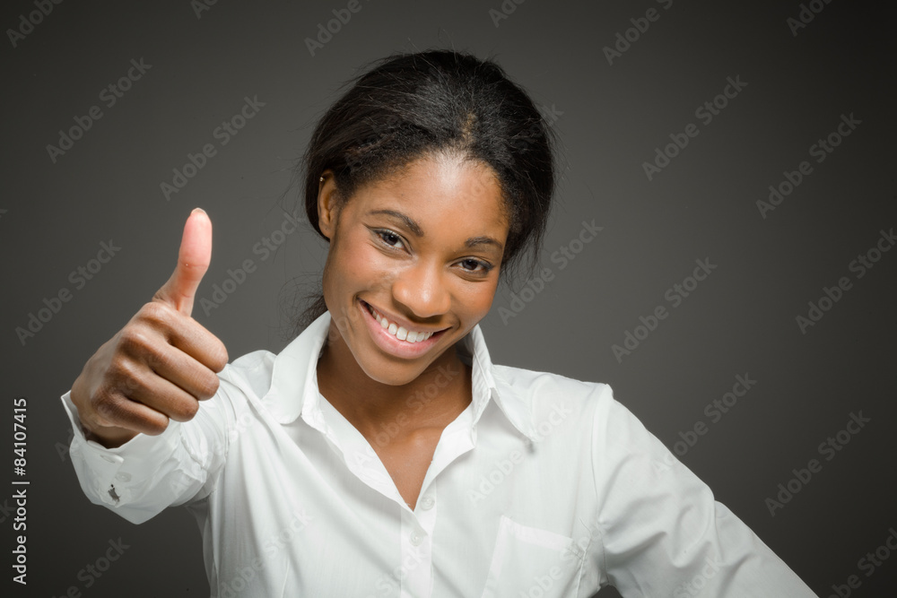 Model isolated thumbs up success Model isolated thumbs up success