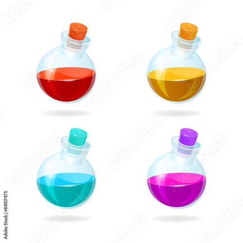 Bottles of potion vector icons for games