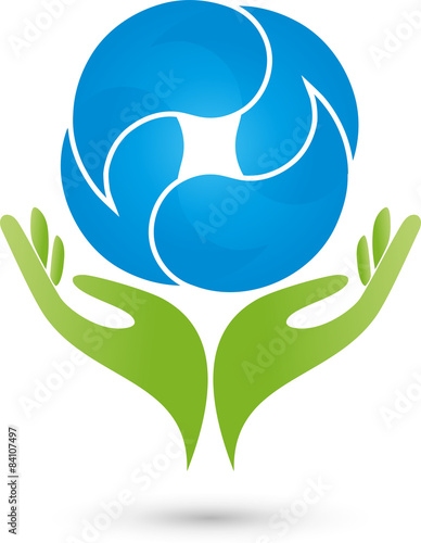Vier Tropfen Logo, Wasser, Hände