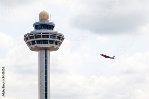 Photography Singapore Changi Airport Traffic Controller Tower With Plane Tak