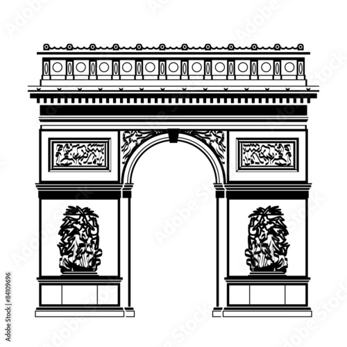 French Arc de Triomphe in black-and-white color. Paris landmark