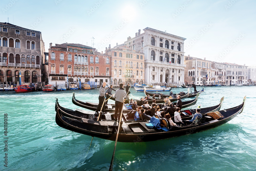 gondolas on canal, Venice, Italy