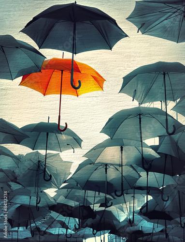 umbrella standing out from the crowd vintage effect photo