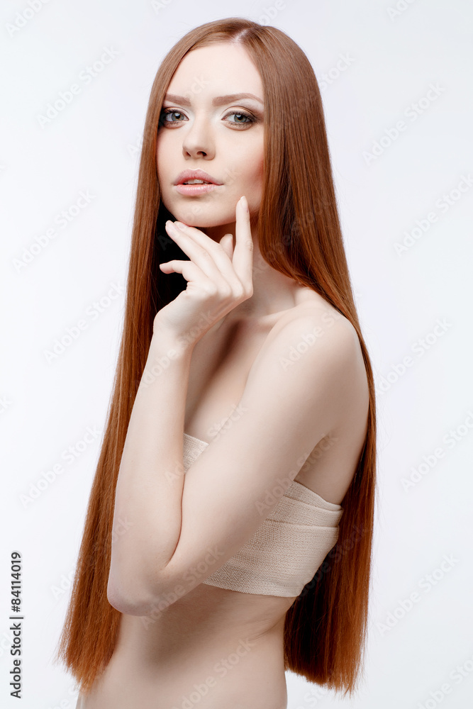 Fototapeta premium Beautiful Woman with Clean Fresh Skin 