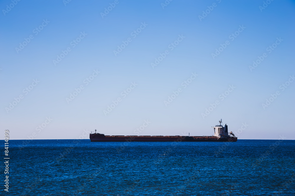 Empty container cargo ship in ocean