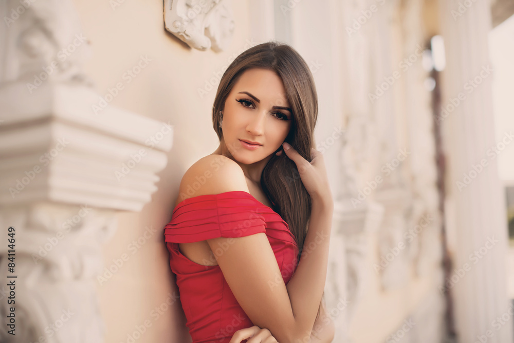 Portrait of beautiful young woman with makeup in fashion clothes Portrait of beautiful young woman with makeup in fashion clothes
