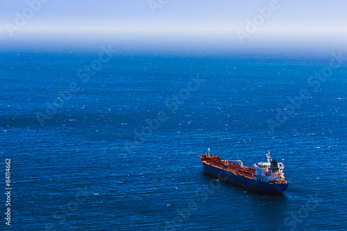 Aerial view to empty container cargo ship