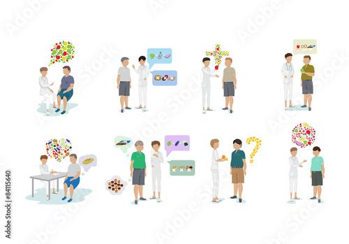 Doctor And Patients: "Fat To Fit Diet Plan" - Isolated On White Background - Vector Illustration, Graphic Design, Editable For Your Design