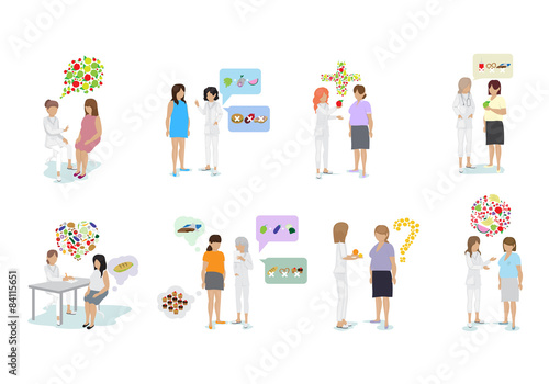 Doctor And Patients: "Fat To Fit Diet Plan" - Isolated On White Background - Vector Illustration, Graphic Design, Editable For Your Design