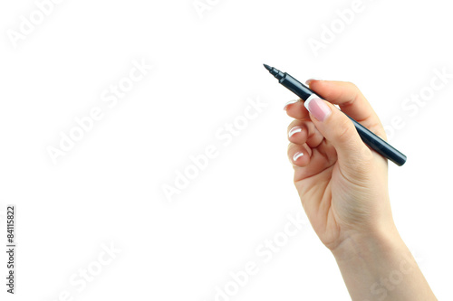 Hand holding a marker isolated on white background